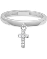 Kylie Harper - Sterling Dangling Petite Cross Diamond Cz Ring - Lyst