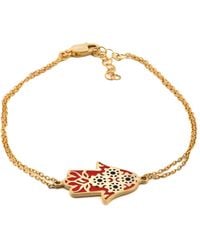 Ebru Jewelry - Enamel Floral Hamsa Hand Vermeil Chain Bracelet - Lyst