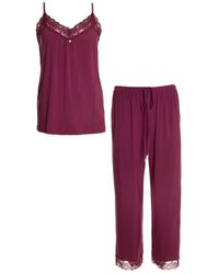 Pretty You London - Bamboo Lace Cami Cropped Trouser Pj Set In Bordeaux - Lyst