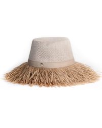 Victoria Slavinskaia - Neutrals Wide-Brim Hat With Raffia Fringe - Lyst