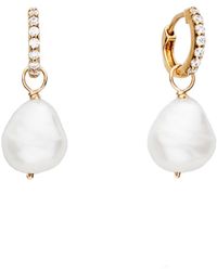 Lily & Roo - Small Huggie Pearl Drop Earrings - Lyst