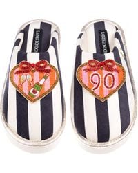 Laines London - Flatform Stripe Closed Toe Slippers With Stripe Heart 90Th Birthday Brooches - Lyst