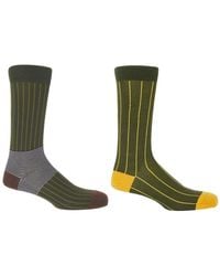 Peper Harow - Made in England - Sage Oxford Stripe & Pin Stripe Socks 2 Pack - Lyst