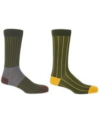 Peper Harow - Made in England - Sage Oxford Stripe & Pin Stripe Socks 2 Pack - Lyst