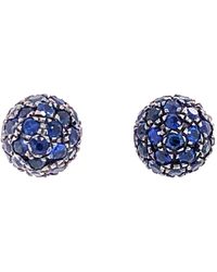 Artisan - 18k White Gold With Pave Blue Sapphire Gemstone Bead Stud Earrings - Lyst