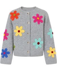 Yumi' - Knitted Flower Applique Cardigan - Lyst