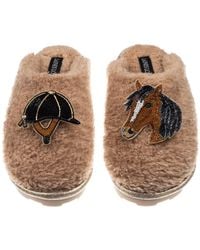 Laines London - Neutrals Teddy Closed Toe Slippers With Horse & Riding Hat Brooches - Lyst