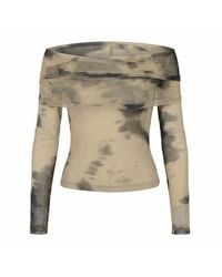 Modenaire - Off Shoulder Mesh Top With Tie Dye Print And Fitted Silhouette - Lyst