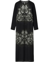 Conquista - Long-Sleeve Midi Dress With Artistic Monochrome Print - Lyst