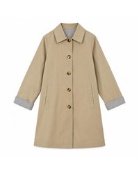 LAtelier London - Neutrals Trench Coat With Striped Turn-Up Cuffs & Classic Collar - Lyst