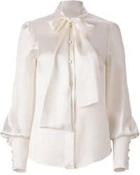 Lita Couture - Silk Pussy-bow Shirt In Ivory - Lyst