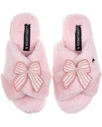 Laines London - Classic Laines Slippers With Stripe Bow Brooches - Lyst
