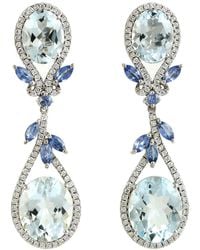 Artisan - 18K Aquamarine, Sapphire & Diamond Drop Earrings - Lyst