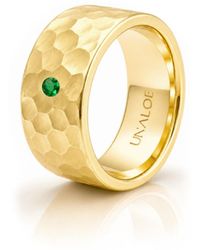 Unaloe - Hammered Plated Wide Band Ring With Natural Emerald - Lyst