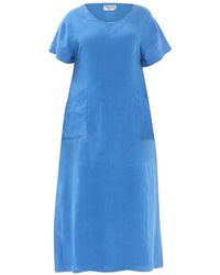 Haris Cotton - Midi Linen Dress With Three Quarters Sleeve And Pockets - Lyst