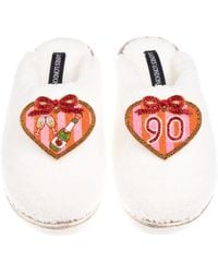 Laines London - Neutrals Teddy Closed Toe Slippers With 90Th Stripe Heart Birthday Brooches - Lyst