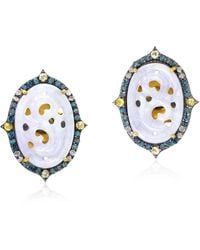 Artisan - 18K & Carved Jade & Colored Diamond Stud Earrings - Lyst