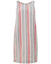 Conquista - Coral Striped Cotton-linen Dress With Pockets - Lyst
