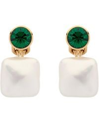 Emma Holland Jewellery - Emerald Crystal & Baroque Pearl Clip Earrings - Lyst