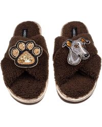 Laines London - Neutrals Laines Neutral Boucle Slippers With Vinny The Italian Greyhound & Paw Brooches - Lyst