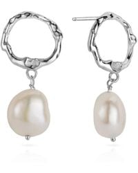 Lulu and Boo Jewellery - Solid Sterling Halo Stud Earrings With Drop Pearl - Lyst