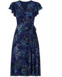 Yumi' - Velvet Floral Wrap Midi Dress - Lyst