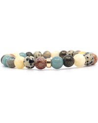 Shar Oke - Neutrals Dalmatian Jasper, Yellow Jade, Green Jade, African Opal & Teal African Sea Sediment & Pyrite Beaded Bracelet - Lyst