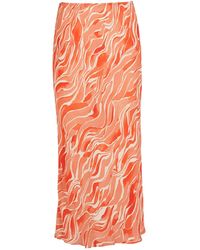 Lavaand - The Ruby Bias Cut Midi Skirt In Orange Waves - Lyst