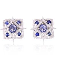 Artisan - 18K Sapphire & Diamond Stud Earrings - Lyst