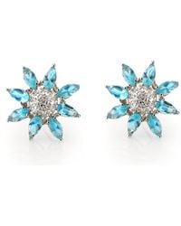 Genevive Jewelry - Cubic Zirconia Sterling Rhodium Plated Topaz Flower Shape Earrings - Lyst