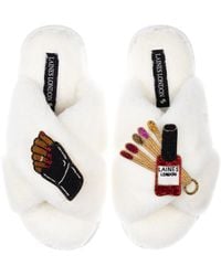 Laines London - Neutrals Classic Laines Slippers With Cocoa Nail Tech Brooches - Lyst