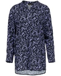 Conquista - Print Woven Long Sleeve Tunic With Uneven Hemline & Front V Opening - Lyst