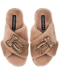 Laines London - Neutrals Classic Laines Slippers With & Pearl Beaded Stripe Bow Brooches - Lyst