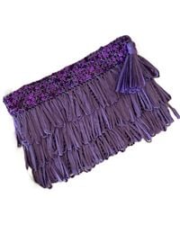 Springmoonatelier - Luxury Star Lilac Sequin And Tassel Handmade Raffia Clutch Bag - Lyst
