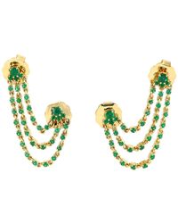 Artisan - 14k Solid Gold & Emerald Drape Double Pierce Stud With Chandelier Earrings - Lyst