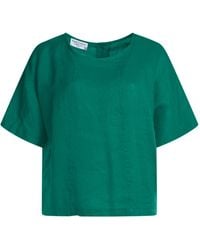 Haris Cotton - Linen Curve Blouse With Back Buttons Emerald - Lyst