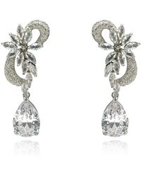 Michael Nash Jewelry - Neutrals Clip On Diamond Cubic Zirconium Navette Earrings With Pear Shape Drops - Lyst