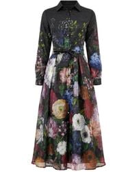 John Abgin - Taffeta Floral Placement Print Shirt Dress - Lyst