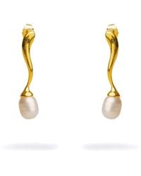 Ebru Jewelry - Wave Vermeil Pearl Drop Statement Earrings - Lyst