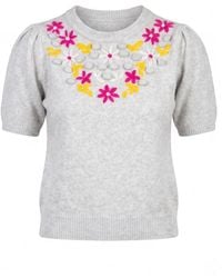 Tantra Spain Sl - Short-Sleeved Sweater With Embroidered Flowers - Lyst