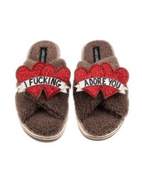 Laines London - Neutrals Laines Neutral Boucle Slippers With I Fucking Adore You Brooches - Lyst