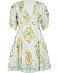 Rose & Nancy - Kirsten Lemon Print Smock Detail Cotton Mini Dress - Lyst