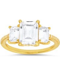 Kylie Harper - Three Stone Emerald Cut Diamond Cz Statement Ring - Lyst