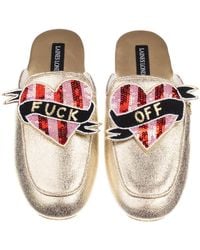 Laines London - Classic Mules With & Stripe Fuck Off Heart Brooches - Lyst