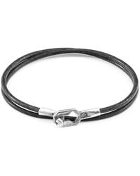 Anchor and Crew - Shadow Grey Tenby Silver & Round Leather Bracelet - Lyst