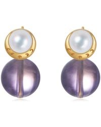 Aurozia - Starry Moon Lunar Phase Vermeil Amethyst Pearl & Moon Crystal Stud Earrings - Lyst
