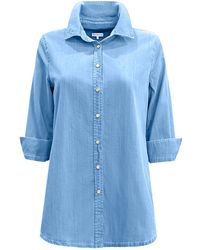 Perlavera - Ginger Light Washing Denim Three Quarter Sleeve Length Missy Fit Shirt - Lyst