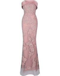 Miss Circle New York - Raphaela Dusty Beaded Floral Strapless Mermaid Maxi Dress - Lyst