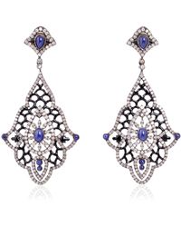 Artisan - Sapphire Diamond 18k Gold Dangle Earrings 925 Sterling Silver Jewelry - Lyst