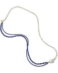Farra - Round Lapis With Freshwater Pearls Multi-Ways Long Necklace - Lyst